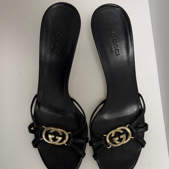Gucci Black Heels with Gold Accent